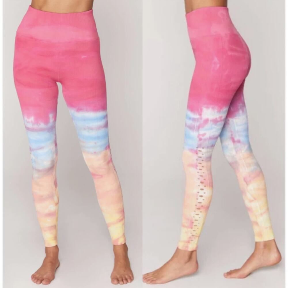 Spiritual Gangster Self Love Tie Dye Cut Out Ribbed Leggings Size XS/S Pink